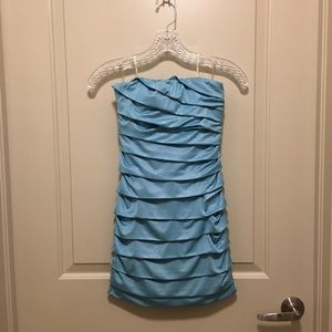 Speechless shimmer light blue strapless mini dress
